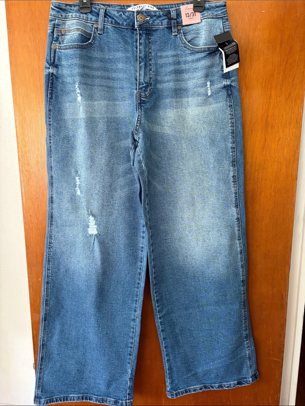Celebrity Pink Women’s Faded Blue Relaxed Baggy/Wide Leg Jeans